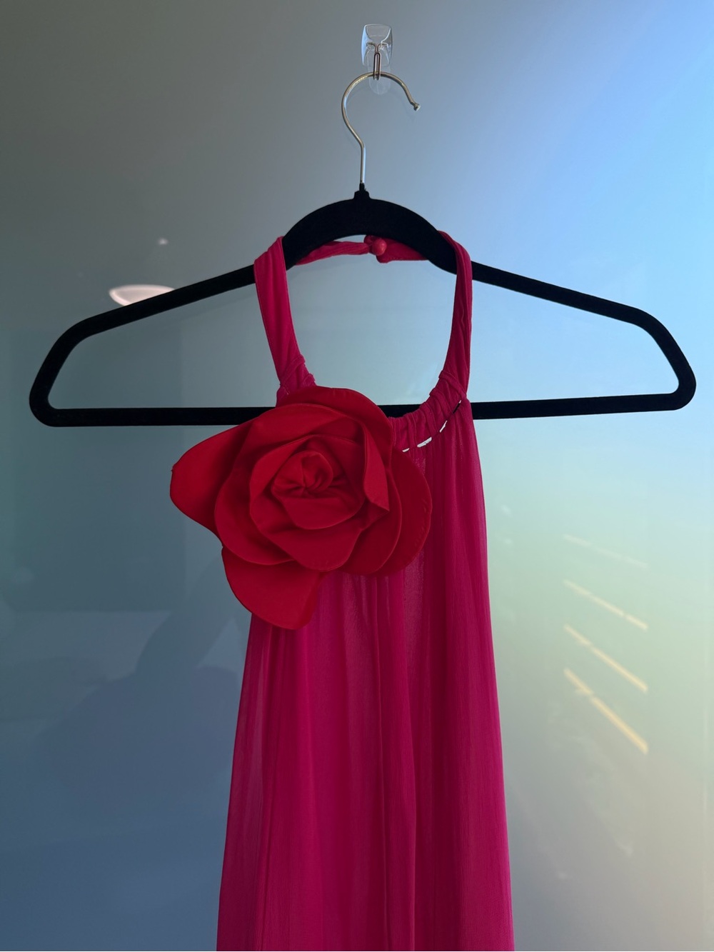 Farm Rio High Neck Red Flower Pink Maxi Summer Dress - Picture 3 of 5